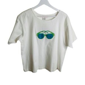 NWOT Casey Coleman Sequins + Embroidery’Sunglasses’ 100% Cotton Tee